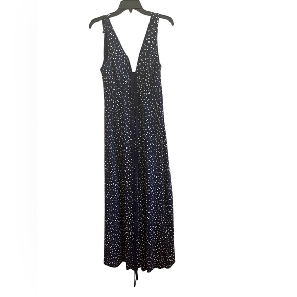 Anthro Tallulah Wide Leg Jumpsuit Navy Polka Dot V Neck Flowy Resort 4 Coastal - Picture 2 of 8